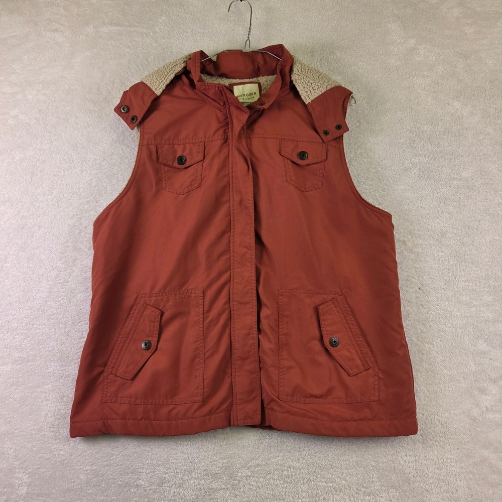 Mens Rust Red Sherpa Lined Hooded Full Zip Warm Winter Jacket Coat